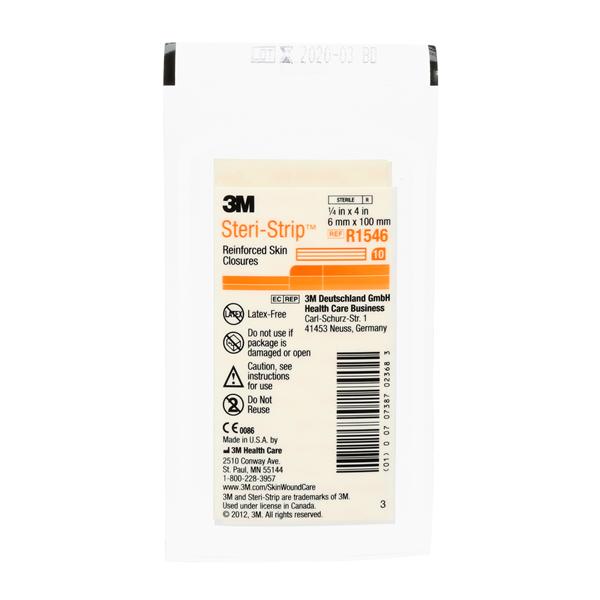 3M Healthcare Strip Skin Closure Steri-Strip 1/4X4" White 10/Envelope Antimicrobial 50/Bx, 4 Bx/Ca - R1546
