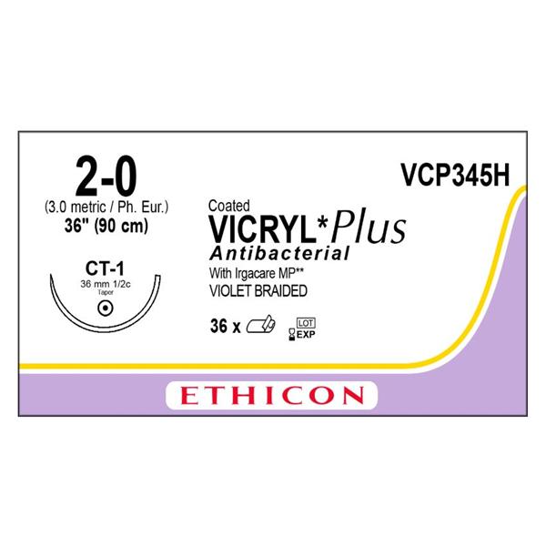 Ethicon Inc,a J & J Company Suture 2-0 Triclosan/Polyglactin 910 Ct-1 Vicryl Plus Violet 36" Braid 36/Bx - VCP345H