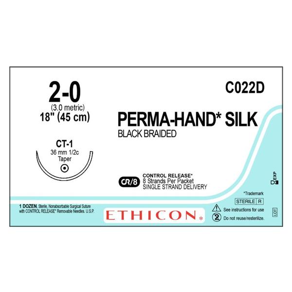 Ethicon Inc,a J & J Company Suture 2-0 Silk Ct-1 Perma-Hand Black 8X18" Braid Bx - C022D