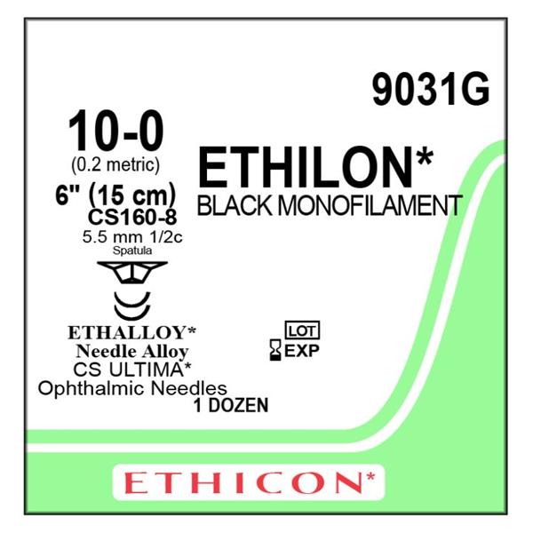 Ethicon Inc,a J & J Company Suture 10-0 Nyl Cs160-8/Cs160-8 Ethilon Black 1X6" Double Arm Monofilament 12/Bx - 9031G