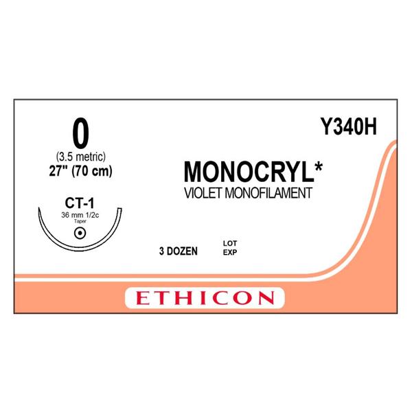 Ethicon Inc,a J & J Company Suture 0 Poliglecaprone 25 Ct-1 Monocryl Violet 27" Monofilament 36/Bx - Y340H
