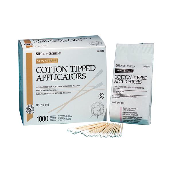 Henry Schein Applicator Cotton Tipped Non Sterile 3 In Wood Handle 1000/Bx, 10 Bx/Ca - 1006015