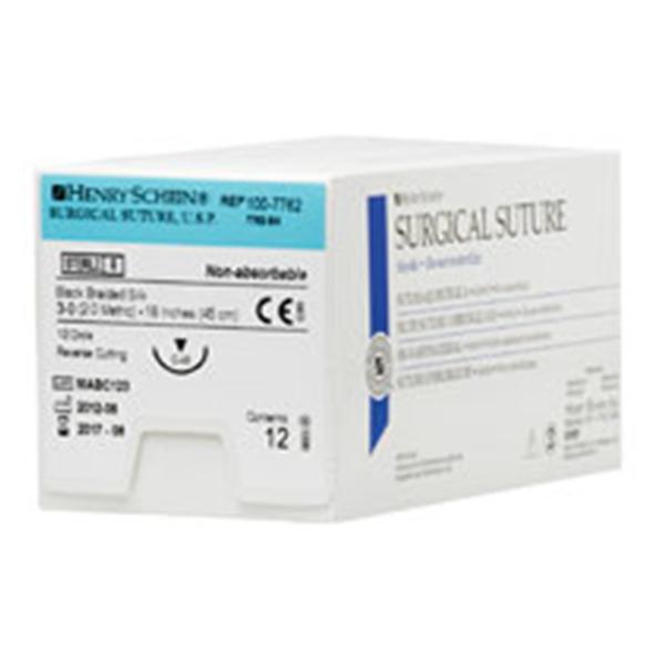 Henry Schein Suture 3-0 Silk C-43 Black 18" Braid 12/Bx - 100-7762