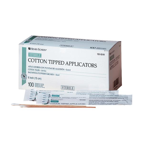 Henry Schein Applicator Cotton Tipped Sterile 6 In Wood Handle 100Pks/2, 10 Bx/Ca - 1009249