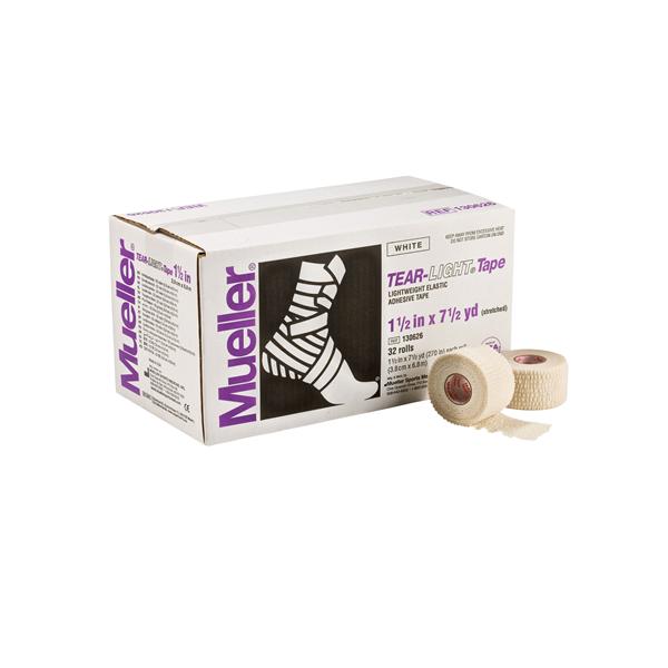 Mueller Sports Medicine Tape Athletic Tear-Light Elastic 1.5"X7.5Yd Adhesive White 32/Ca - 103626
