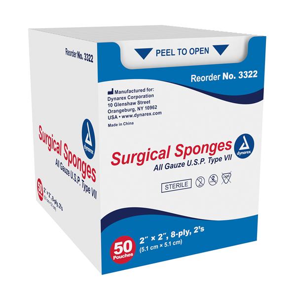 Dynarex Corporation Pad Gauze 100% Cotton 2X2" 8 Ply Sterile Lf 3000/Ca - 3322