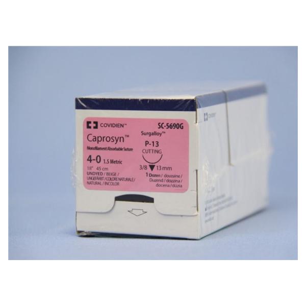 Medtronic MITG-Covidien Suture 4-0 Glycolide/Lactide P-13 Caprosyn Undyed 18" Monofilament 12/Ca - SC5690G
