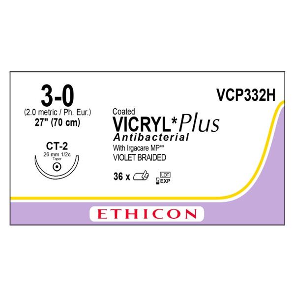 Ethicon Inc,a J & J Company Suture 3-0 Triclosan/Polyglactin 910 Ct-2 Vicryl Plus Violet 27" Braid 36/Bx - VCP332H