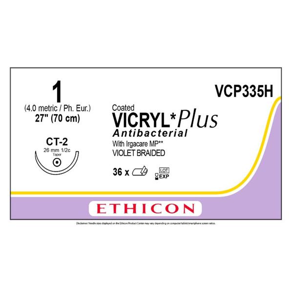 Ethicon Inc,a J & J Company Suture 1-0 Tcs/Pg910 Ct-2 Coated Vicryl Plus Violet 27" Braid 36/Bx - VCP335H