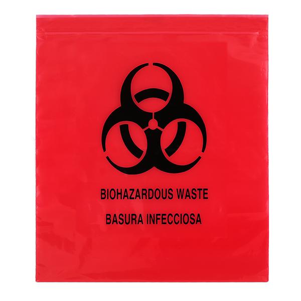 Medegen Medical Products, Bag Biohazard 12X12" Zipper Closure Flm Opaque Red/Black Symbol Ns 1000/Ca - 4930