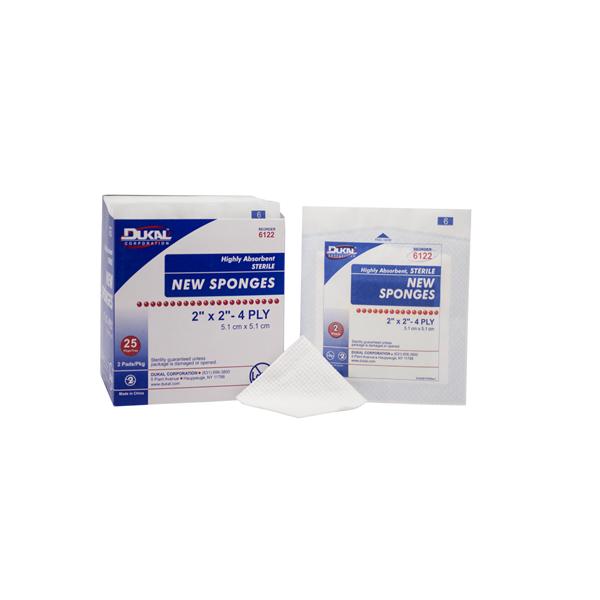 Dukal Corporation Sponge New New Rayon/Polyester Blend 2X2" 4 Ply Non-Woven Sterile Lf 50/Pk, 60 Pk/Ca - 6122