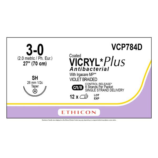 Ethicon Inc,a J & J Company Suture 3-0 Tcs/Pg910 Sh Coated Vicryl Plus Violet 27" Braid 12/Bx - VCP784D