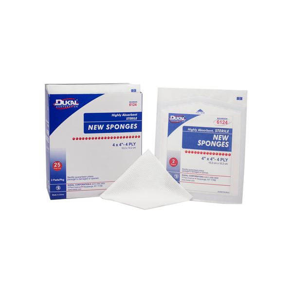 Dukal Corporation Sponge New New Rayon/Polyester Blend 4X4" 4 Ply Non-Woven Sterile Lf 50/Package - 6124