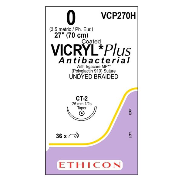 Ethicon Inc,a J & J Company Suture 0 Tcs/Pg910 Ct-2 Coated Vicryl Plus Undyed 27" Braid 36/Bx - VCP270H