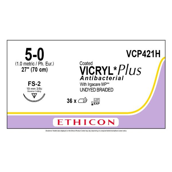 Ethicon Inc,a J & J Company Suture 5-0 Tcs/Pg910 Fs-2 Coated Vicryl Plus Undyed 27" Braid 36/Bx - VCP421H