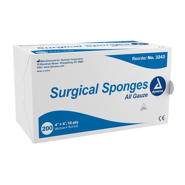Dynarex Corporation Sponge Gauze 100% Cotton 4X4" 12 Ply Non-Sterile Lf 2000/Ca - 3243