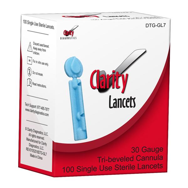 Diagnostic Test Group Lancet Clarity 30G Sterile Blue Incision Device 100/Bx - DTG-GL7