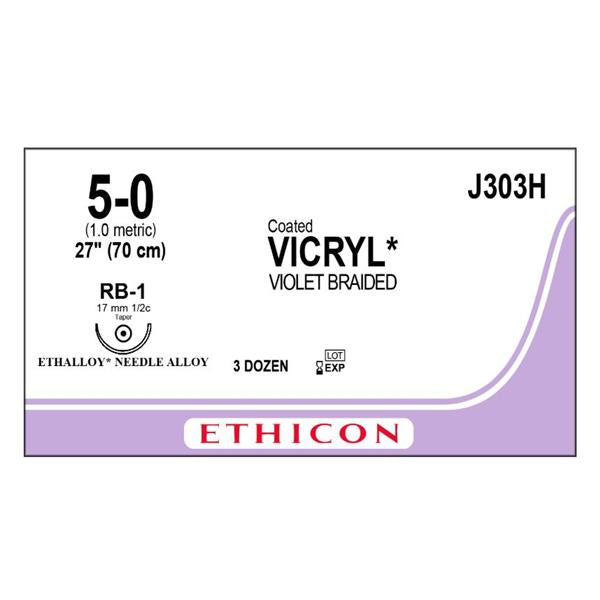 Ethicon Inc,a J & J Company Suture 5-0 Polyglactin 910 Rb-1 Coated Vicryl Violet 27" Braid 36/Bx - J303H
