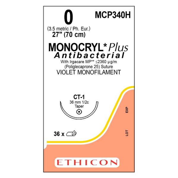 Ethicon Inc,a J & J Company Suture 0 Tcs/Pcl25 Ct-1 Monocryl Plus Violet 27" Monofilament 36/Bx - MCP340H