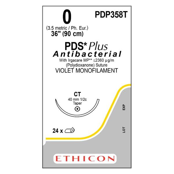 Ethicon Inc,a J & J Company Suture 0 Triclosan, Polydioxanone Ct Pds Plus Violet 36" Monofilament 24/Bx - PDP358T