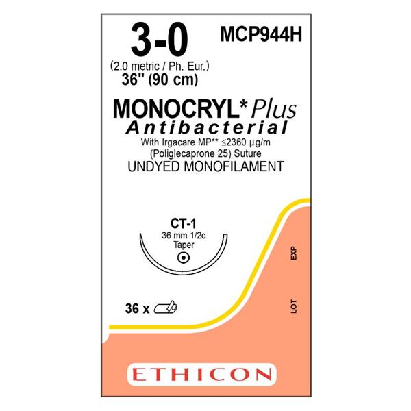 Ethicon Inc,a J & J Company Suture 3-0 Tcs/Pcl25 Ct-1 Monocryl Plus Undyed 36" Monofilament 36/Bx - MCP944H