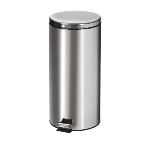 Clinton Industries. Can Trash Ss/Enml Fnsh 8Gal Step-On Pedal Full-Width Hinge Lid Silver Round Each - TR-32S