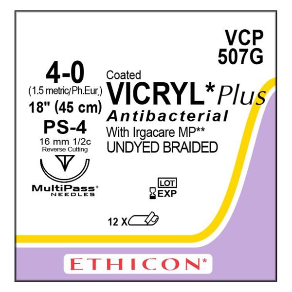 Ethicon Inc,a J & J Company Suture 4-0 Tcs/Pg910 Ps-4 Coated Vicryl Plus Undyed 18" Braid 12/Bx - VCP507G
