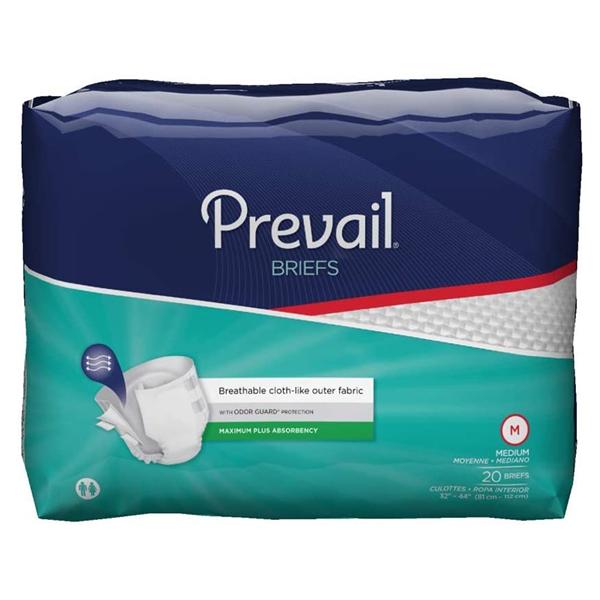 First Quality Products Brief Prevail Adult Unisex Medium 32-44" Heavy Odor Guard White 4X20/Ca - PV-012/1