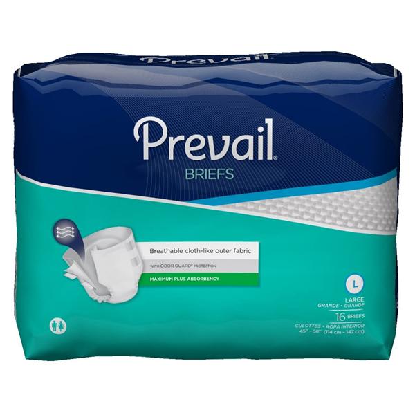 First Quality Products Brief Prevail Adult Unisex Large 45-58" Maximum Odor Guard White 4X16/Ca - PV-013/1