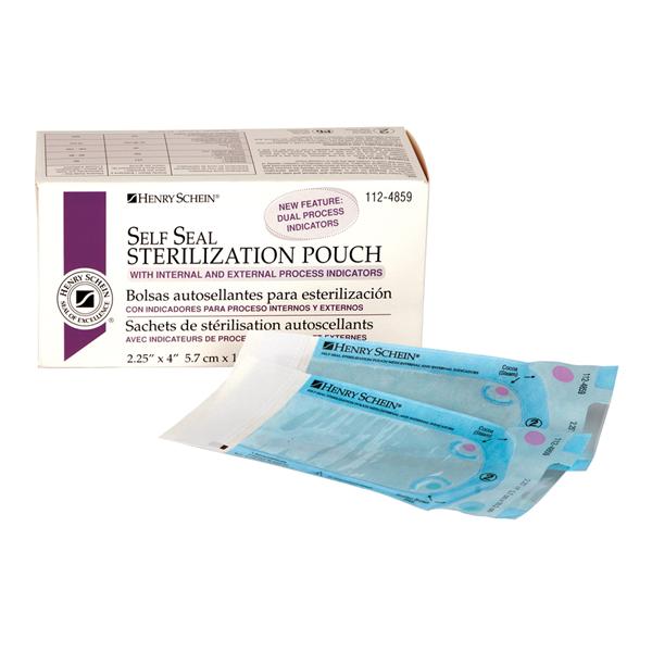 Henry Schein Pouch Sterilization Selfseal 2.25 In X 4 In Blue / White Latex Free 200/Bx, 12 Bx/Ca - 1124859