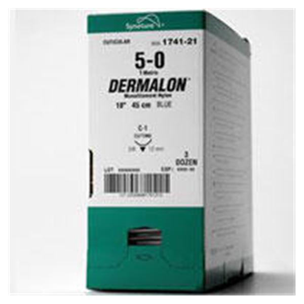 Medtronic MITG-Covidien Suture 3-0 Nylon P-14 Dermalon Blue 18" Monofilament 12/Ca - SDN5943G