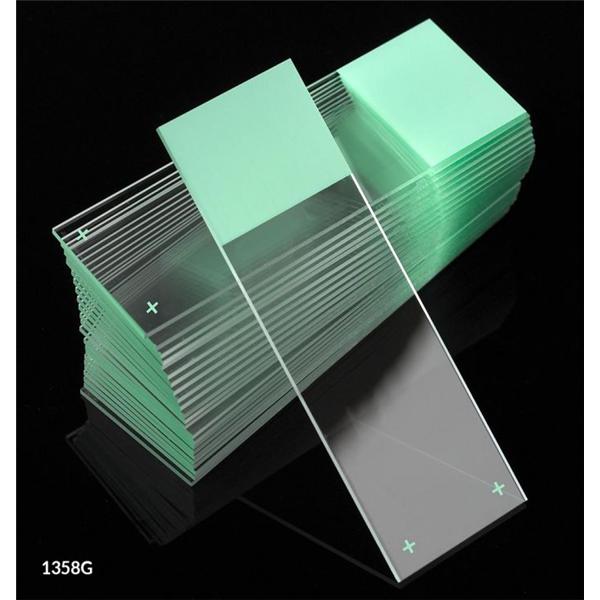 Globe Scientific Diamond Frosted Microscope Slide 3X1" Green W/ +Chrg/90D Grounded Edg 72X20/Ca - 1358G