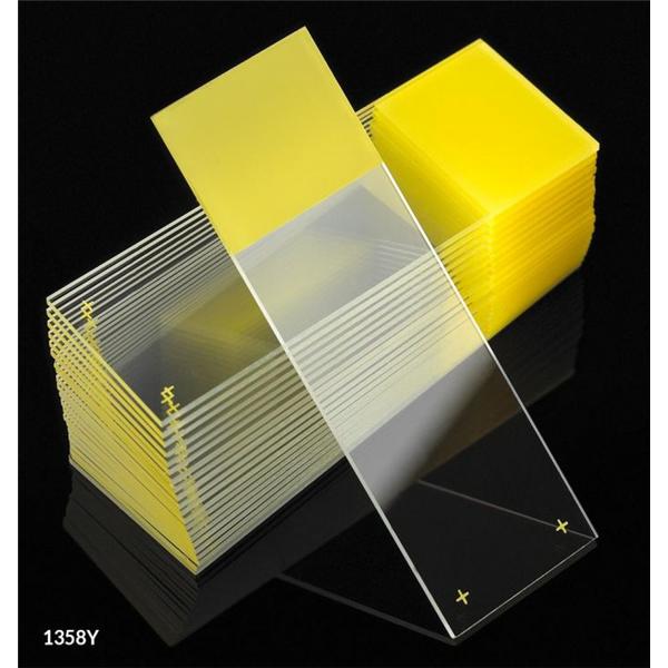 Globe Scientific Diamond Frosted Microscope Slide 3X1" Yellow W/ +Chrg/90D Grounded Edg 72X20/Ca - 1358Y