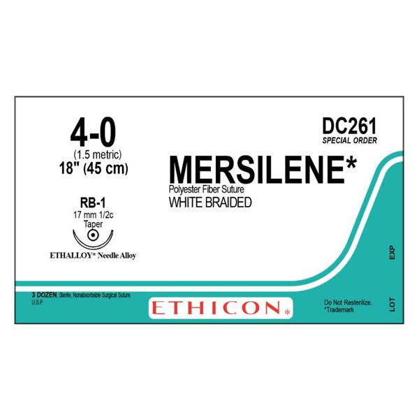 Ethicon Inc,a J & J Company Suture 4-0 Polyester Rb-1 Mersilene White 18" Braid 36/Bx - DC261