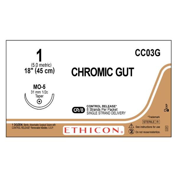 Ethicon Inc,a J & J Company Suture 1 Chrmc Gt Mo-5 Gut Chromic Undyed - Naturally Brown 18" Mnflmnt 12/Bx - CC03G