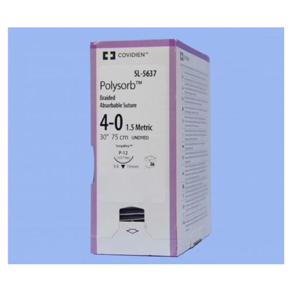 Medtronic MITG-Covidien Suture 4-0 Polyester P-12 Polysorb Undyed 30" Braid 36/Ca - SL5637
