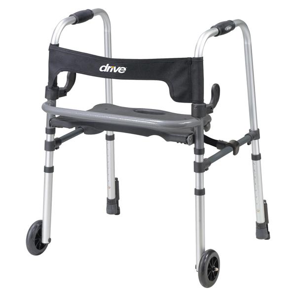 Drive Medical Designs Walker Pt Clever-Lite Ls 300Lb Gry/Blk 5Whl 27X29.5-39" Push-Down Brakes Adlt Ea - 10233