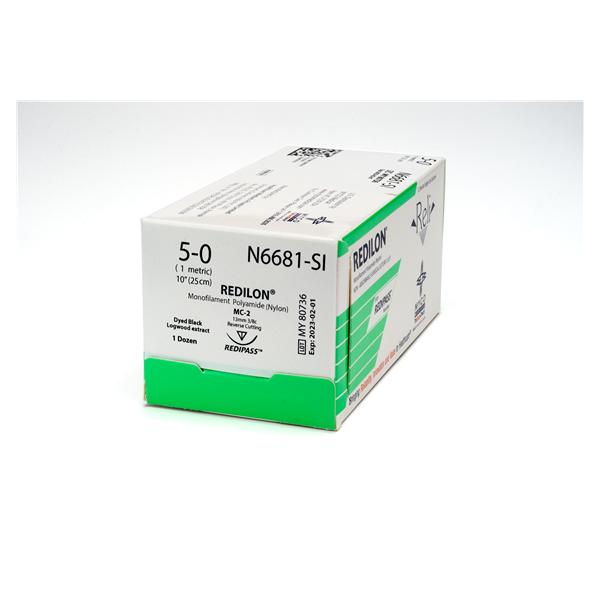 Myco Medical Supplies Suture 5-0 Nylon Mc-2 Reli Redilon Black 10" Monofilament 12/Bx - N6681-SI
