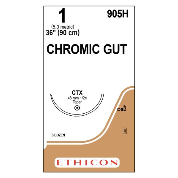 Ethicon Inc,a J & J Company Suture 1 Chrmc Gt Ctx Gut Chromic Undyed - Naturally Brown 36" Mnflmnt 36/Bx - 905H
