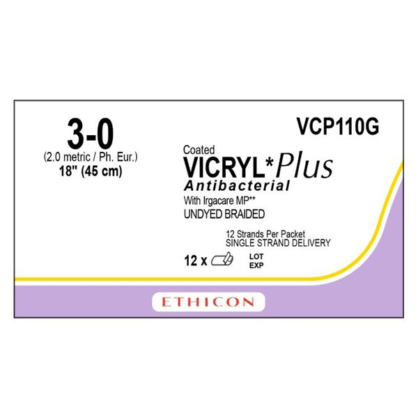 Ethicon Inc,a J & J Company Suture 3-0 Tcs/Pg910 No Needle Coated Vicryl Plus Undyed 18" Braid 12/Bx - VCP110G