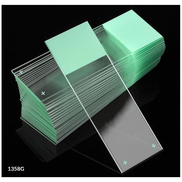Globe Scientific Diamond Frosted Microscope Slide 3X1" Green W/ +Chrg/90D Grounded Edg 72/Bx - 1358G-72
