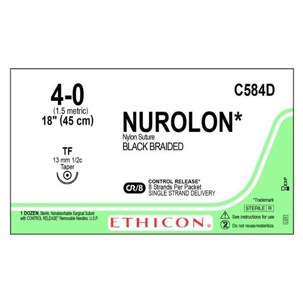 Ethicon Inc,a J & J Company Suture 4-0 Nylon Tf Nurolon Black 18" Braid 12/Bx - C584D