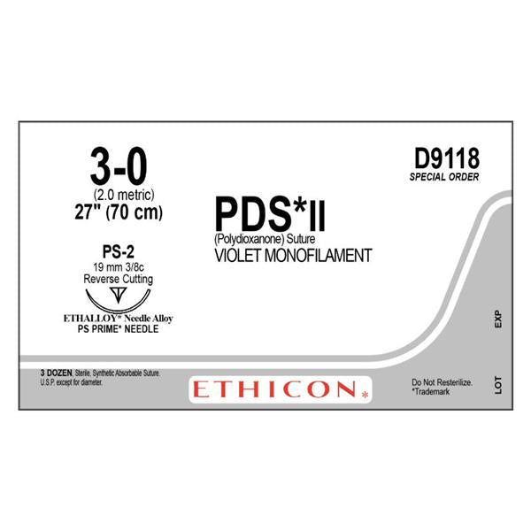 Ethicon Inc,a J & J Company Suture 3-0 Polydioxanone Ps-2 Pds Ii Violet 1X27" Monofilament 36/Bx - D9118