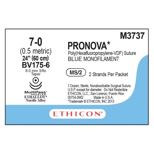 Ethicon Inc,a J & J Company Suture 7-0 Pvdf Bv175-6/Bv175-6 Pronova Blue 24" Double Arm Monofilament 12/Bx - M3737