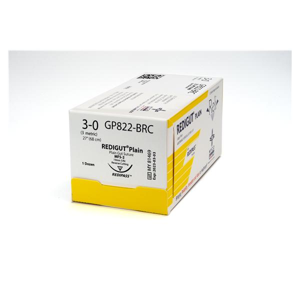 Myco Medical Supplies Suture 3-0 Plain Gut Fs-2 Reli Redigut Undyed 27" Monofilament 12/Bx - GP822-BRC
