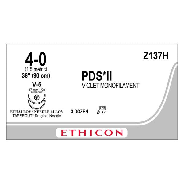 Ethicon Inc,a J & J Company Suture 4-0 Polydioxanone V-5/V-5 Pds Ii Violet 36" Double Arm Monofilament 36/Bx - Z137H