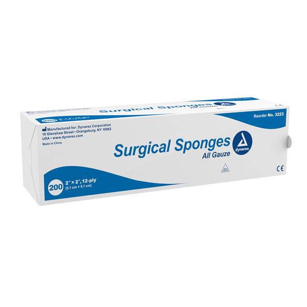 Dynarex Corporation Sponge Gauze Puracol 100% Cotton 2X2" 12 Ply Non-Sterile Lf 200/Bx, 40 Bx/Ca - 3223
