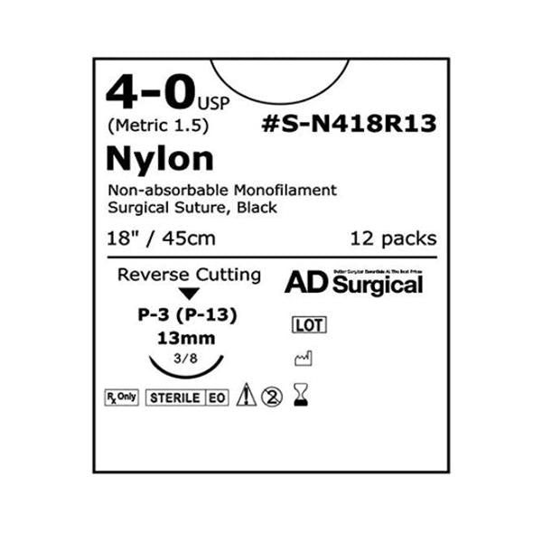 AD Surgical Suture 4-0 Nylon P-3 Unify Violet 18" Monofilament 12/Bx - S-N418R13