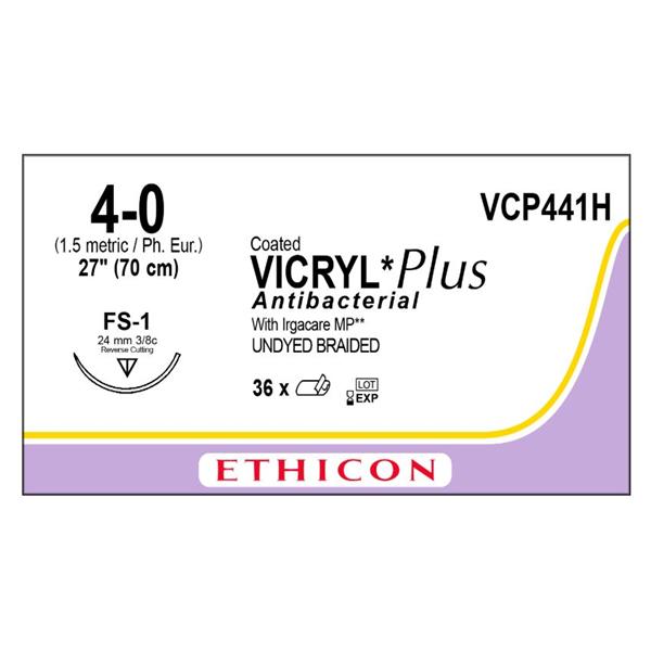 Ethicon Inc,a J & J Company Suture 4-0 Tcs/Pg910 Fs-1 Coated Vicryl Plus Undyed 27" Braid 36/Bx - VCP441H