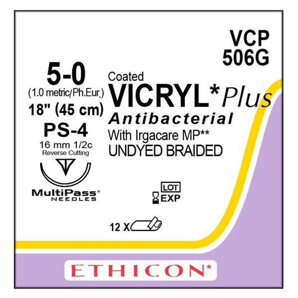 Ethicon Inc,a J & J Company Suture 5-0 Tcs/Pg910 Ps-4 Coated Vicryl Plus Undyed 18" Braid 12/Bx - VCP506G